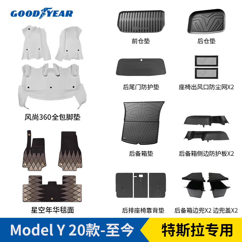 固特异（Goodyear）360全包围脚垫适用于特斯拉Model Y专车专用原车色全包围汽车脚垫 Model Y360软包+年华毯21件套