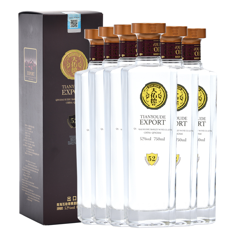 天佑德青海互助县产 天佑德青稞酒出口型清香型白酒 52度 750ml 6瓶