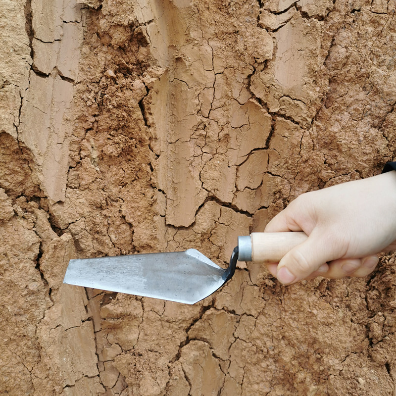 正宗铲头手工锻造三钉齿耙考古小手铲 平头手铲(粗把)