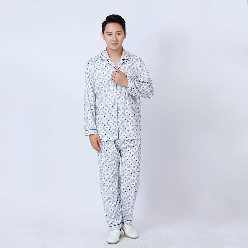 病号服易穿脱老人男医院病人服长袖骨科分体套装瘫痪患者服装睡衣 男