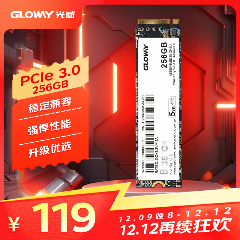 Gloway256GB SSD̬Ӳ M.2ӿ(NVMeЭ) PCIe 3.0x4 Basic+ϵʵ118Ԫ