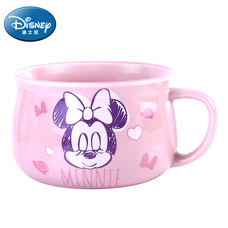迪士尼（Disney）陶瓷水杯儿童大容量马克杯卡通牛奶杯可爱早餐杯小学生家用耐热可微波 380ml 可爱粉色米妮