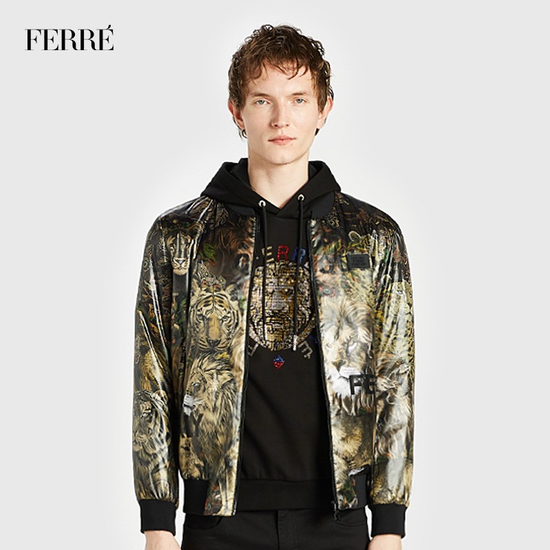 ferre费雷奢侈品男装新品时尚潮流棉服男秋季款个性印花设计夹克外套