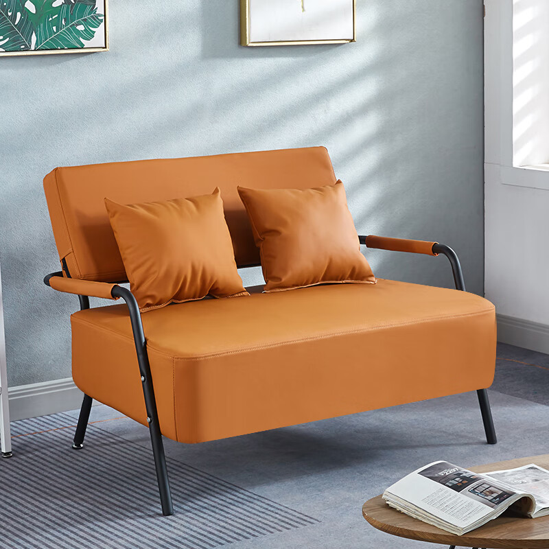 沙发小户型服装店出租房屋客厅简约现代铁艺猫爪皮单双人沙发 香橙色