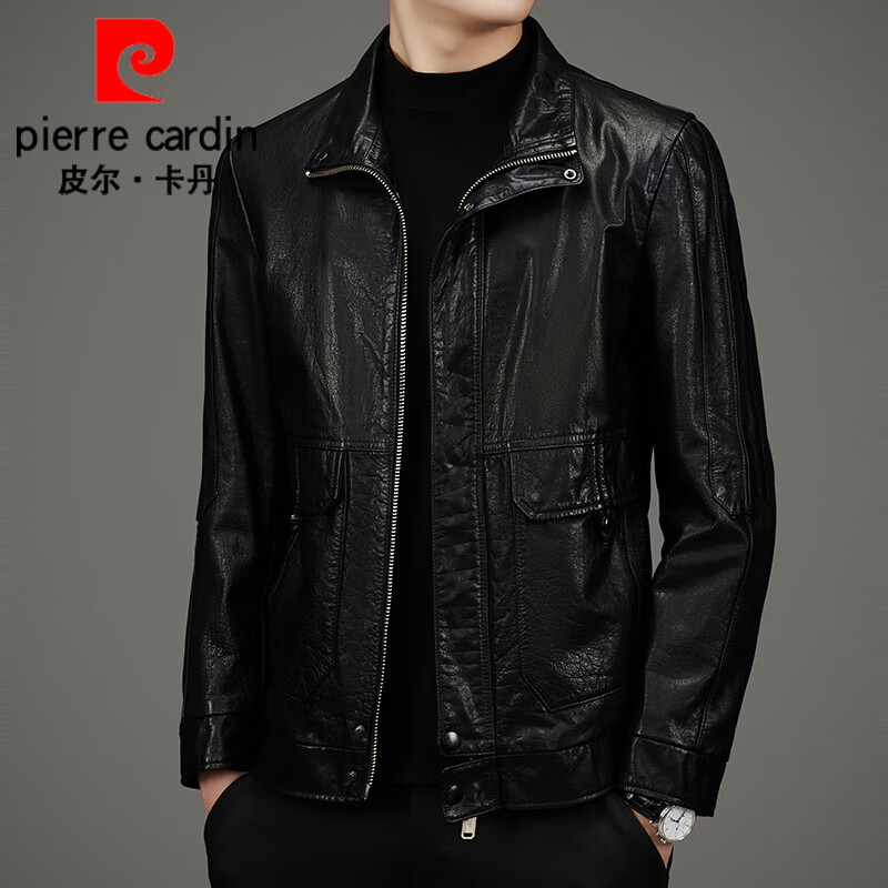 皮尔卡丹（pierre cardin）男士翻领修身款真皮皮衣头层牛皮商务时尚款夹克潮机车款 黑色 165 46怎么看?