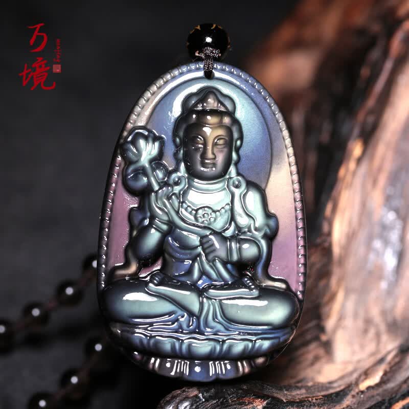 万境 大势至菩萨本命佛吊坠品位彩虹蓝眼大气冰种黑曜石送礼生肖属马