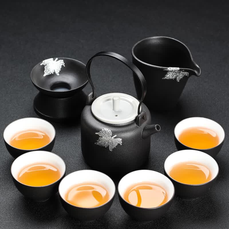 奥尔凡高端品牌黑陶功夫茶具套装家用简约办公客厅会客茶壶盖碗茶杯