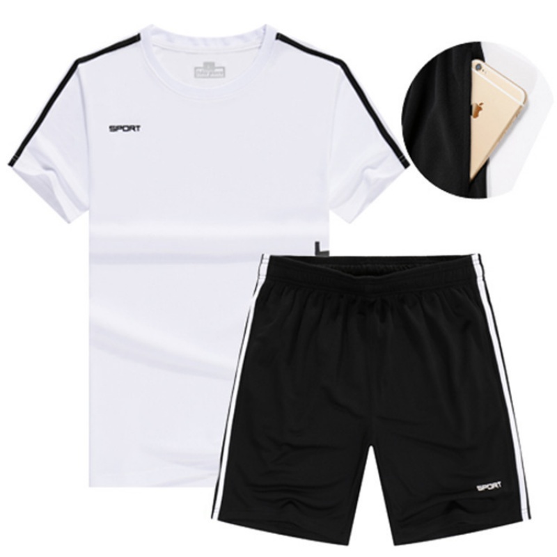 运动套装男夏季健身短袖男士速干跑步宽松休闲运动服 白色 2XL