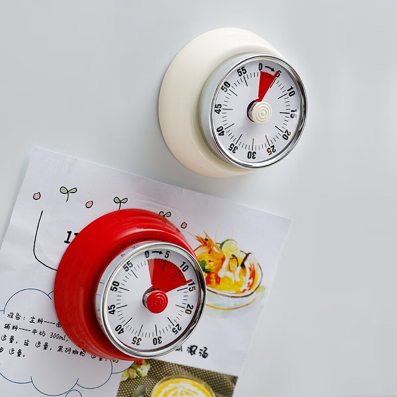 日本霜山机械计时器厨房冰箱可磁吸烘焙烹饪定时器学生时间管理学习提醒器 红色(可计时60分钟）