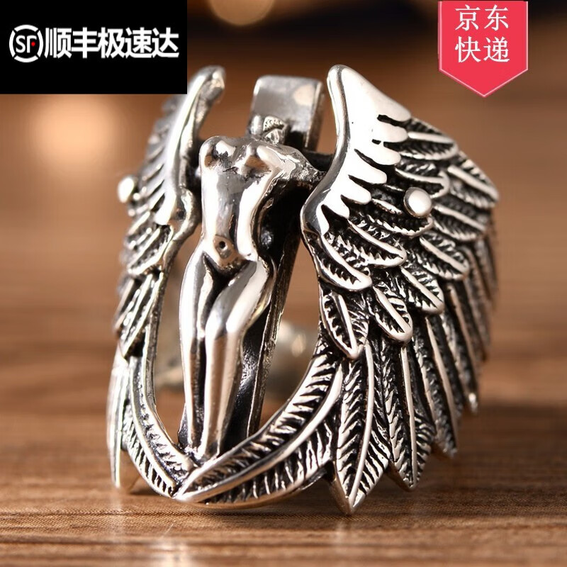 宋美人(生日礼物)s925银复古泰银复古潮流个性无头天使之翼羽毛翅膀男