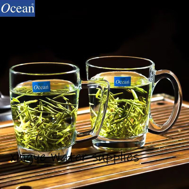 鸥欣进口玻璃茶杯耐热泡茶杯带把家用待客水杯加厚大容量茶杯喝绿茶杯 肯雅把杯320ml*6只+托盘