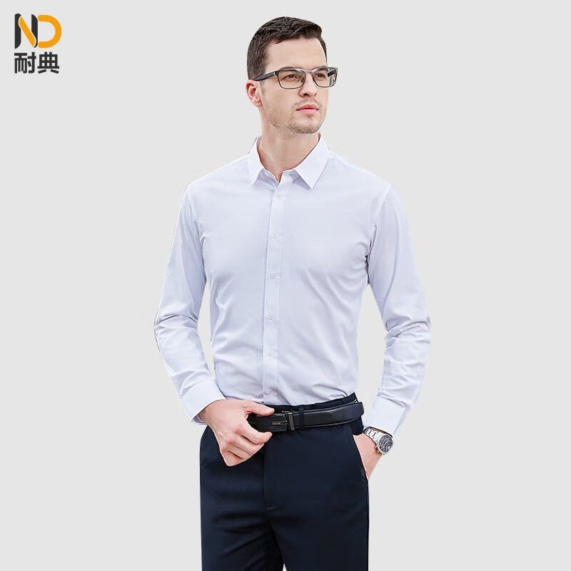 同款纯色翻领短袖长袖职业装工装衬衫 可定制logo 男款白色长袖 3xl