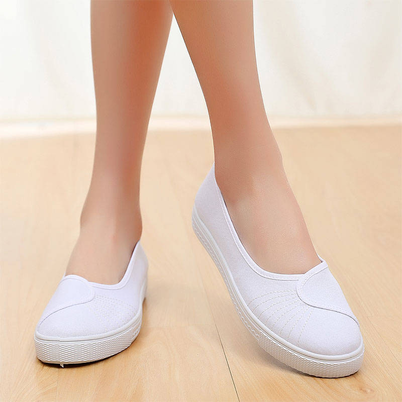 同恰青护士鞋女白色平底医院工作鞋舒适牛筋底布鞋透气软底美容师小白