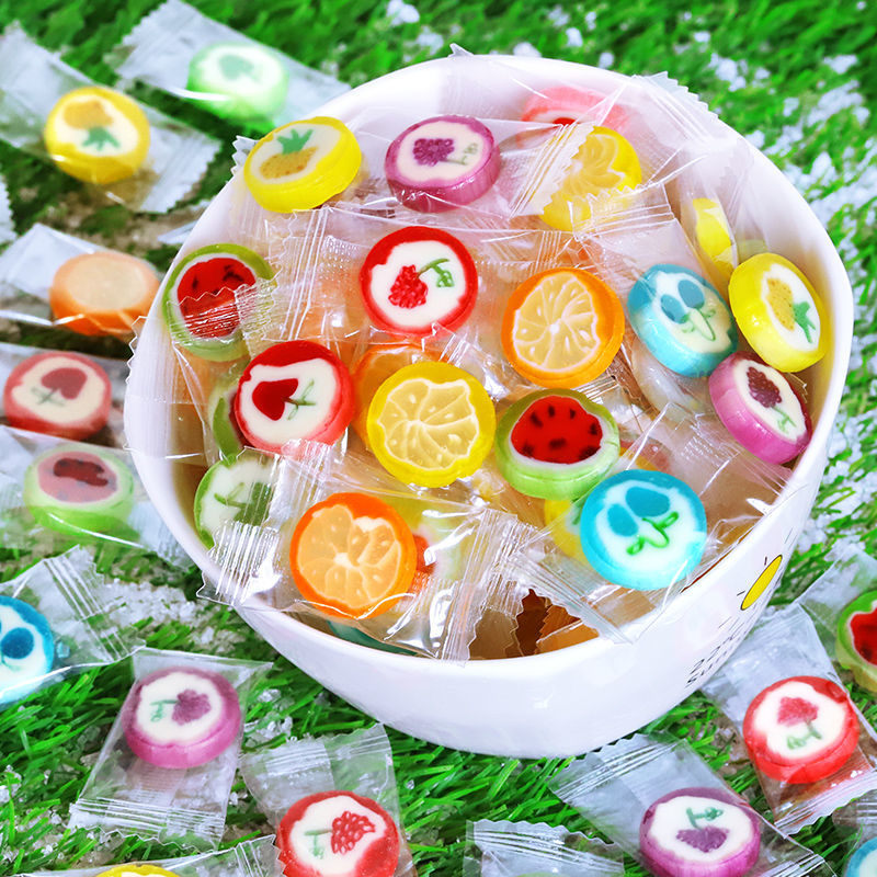 网红小零食糖果散装创意硬糖水果手工切片糖多口味混合礼物 水果款中切片1斤（约210颗）