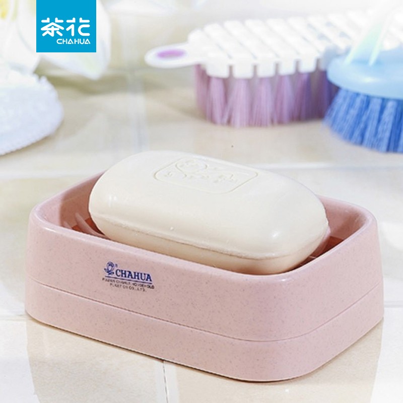 茶花(chahua)塑料肥皂盒创意家居便携香皂无盖盒沥水盒网格 2213 双层