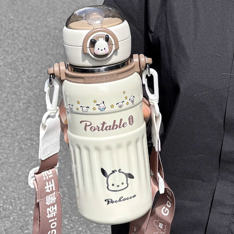 希乐（cille）大容量保温杯子女学生316不锈钢水杯高颜值吸管杯户外便携运动杯 白色【小帕贴+立体贴】800ml