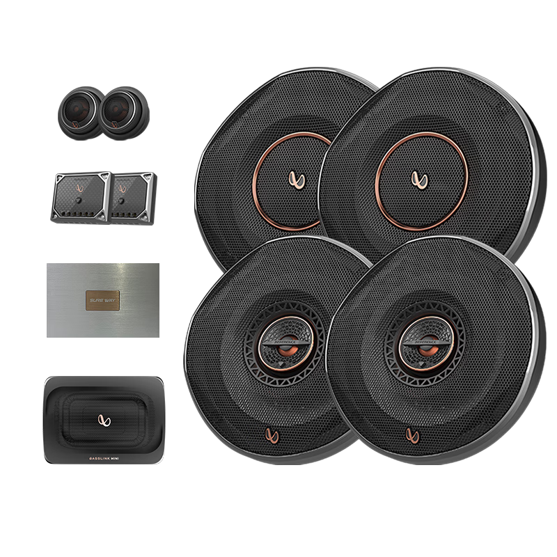 燕飛利仕(Infinity)汽車音響改裝REF搖滾DJ兩分頻同軸喇叭高音頭低音車載揚(yáng)聲器套裝 勁爆型-6/8喇叭+dsp調(diào)音+超薄炮