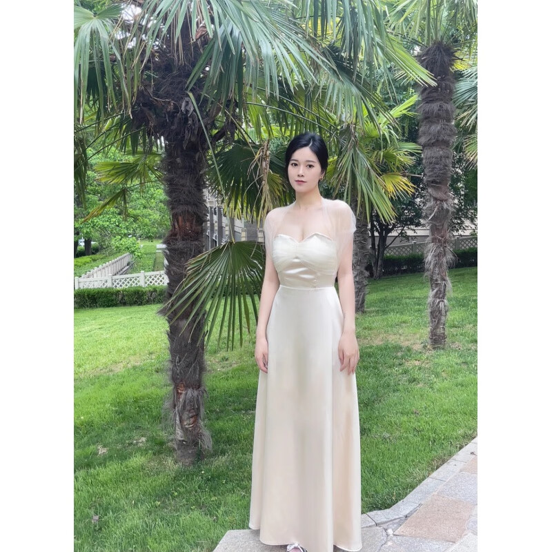 汇香天泽伴娘礼服大码平时可穿拉链款2023新简约大气感缎面姐妹团夏季香槟 M M：胸围84 腰围66 香槟色【冰丝绸X3款】高性价比高么？