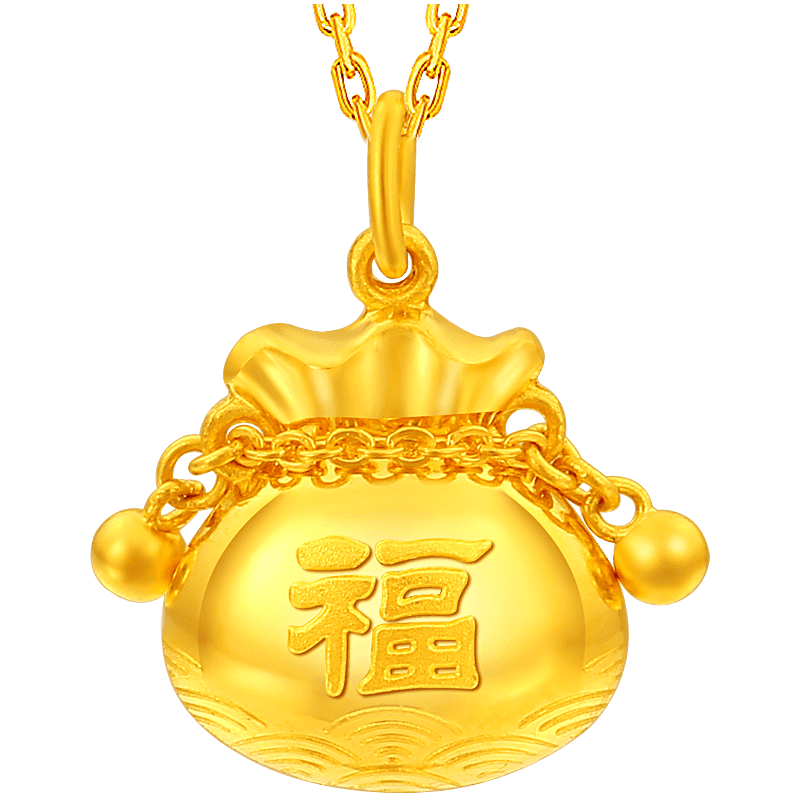 菜百首飾 黃金吊墜 足金鈴鐺福袋黃金吊墜不含鏈 計價 約3.25克