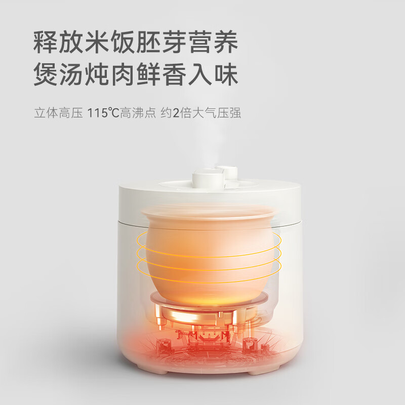 olayks 立时 电压力锅小型2.5L电高压锅1-3人多功能菜单智能调压高压焖煮开盖收汁不粘迷你压力电饭锅 【陶瓷釉不粘单胆】陶白- 2.5L