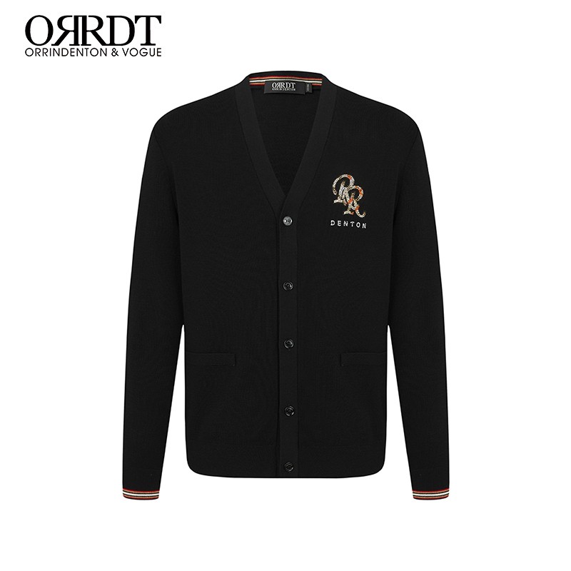 澳林丹顿（ORRDT）羊毛衫 奢侈品男装21秋冬新款 品牌字母logo烫钻开衫针织外套男 黑色 115