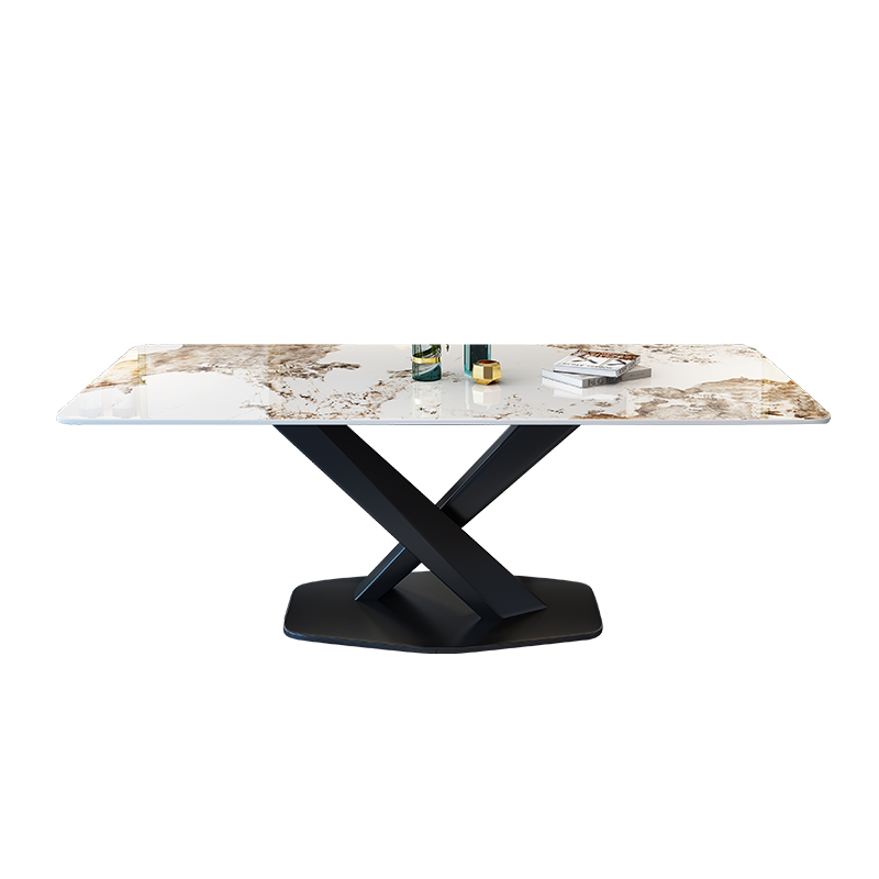 沃兰斯 意式轻奢岩板餐桌椅组合现代简约小户型餐桌意大利亮光岩板饭桌 磨砂黑(备注颜色) 1.4米单桌+6椅