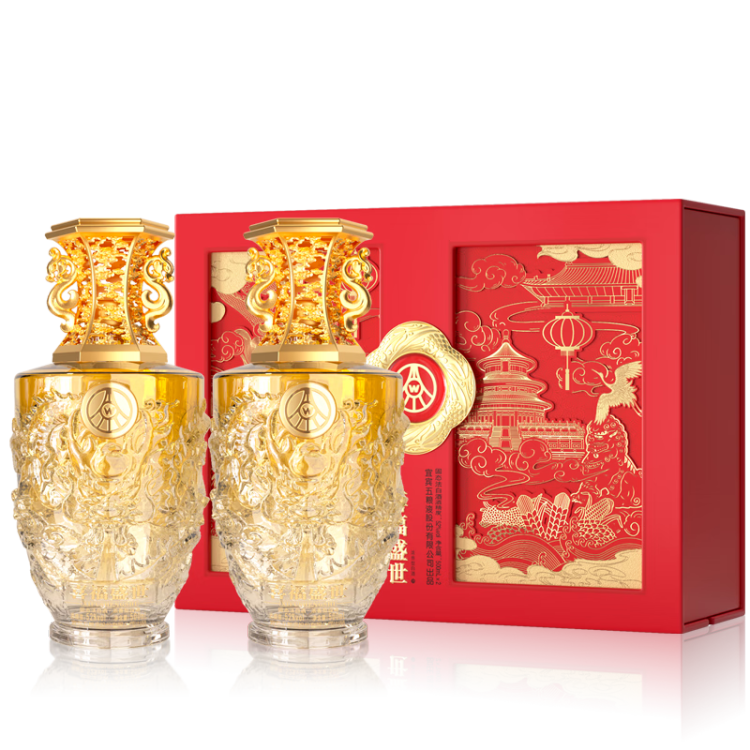 五粮液股份出品 喜福盛世祥泰 浓香型白酒52度500ml*2瓶礼盒装 送礼优选