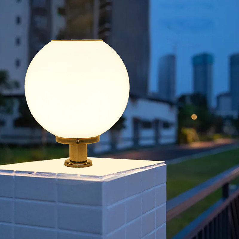 围墙门柱农村防水圆球大门室外球形灯 太阳能圆球柱头灯20*20(双色光)