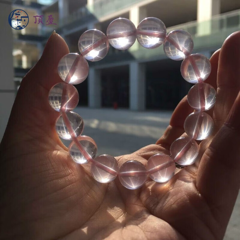 顶盈 天然冰种星光粉晶手链 六芒星粉圆珠  莫桑比克单圈粉水珠手串