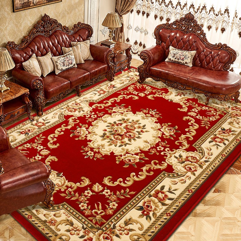 万腾 欧式地毯客厅沙发茶几大面积加厚隔音轻奢高级感家用卧室床边毯 1252R酒红色 400*600cm