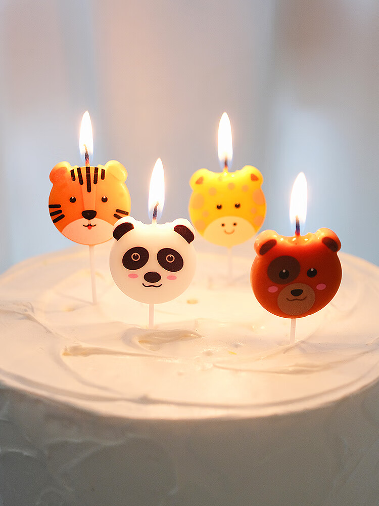 hywlkj森林动物蜡烛 熊猫长颈鹿老虎熊蜡烛生日蛋糕儿童彩色条形无烟