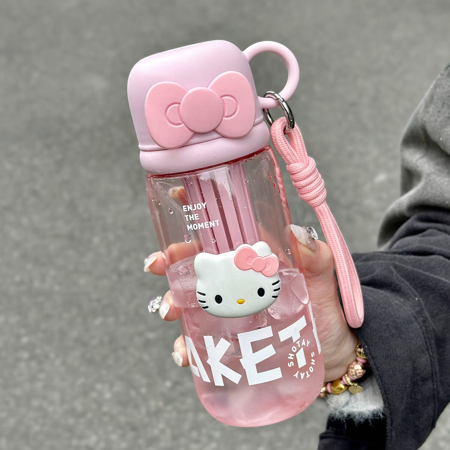 尚泰水杯可爱塑料女生茶水分离吸管便携杯子吸管杯子透明大容量简约