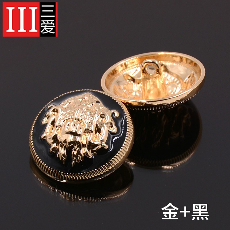 三愛 金屬大衣毛衣紐扣扣子黑色外套西裝襯衫扣衣服金色時裝風衣鈕扣 金+黑 10mm 6個