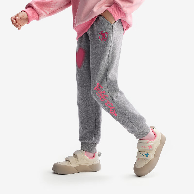 马骑顿（MQD）[泰迪珍藏系列]MQD童装女童加绒运动裤2024冬装儿童保暖长裤 麻灰 120