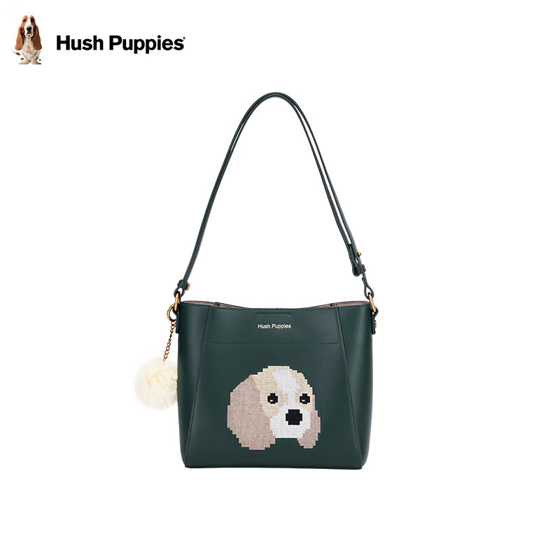 暇步士（Hush Puppies）单肩包女手提包包女包大容量托特包斜挎包女动物刺绣款 绿色
