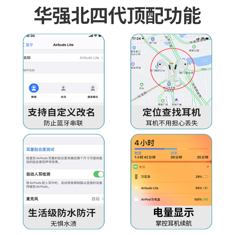 wiwu唯吾华强北蓝牙耳机无线苹果air四代洛达1562适用iphone12华为小米运动游戏降噪耳机 四代顶配版【好音质】【1年质保免费换新】