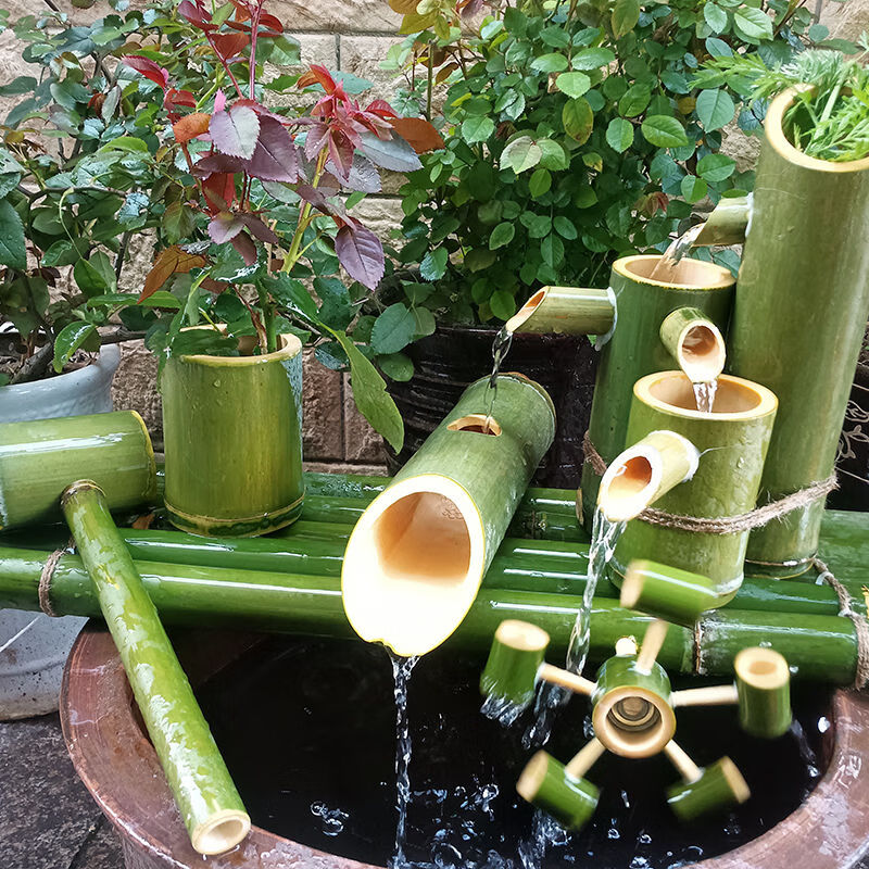 维诺亚竹子流水器循环过滤竹筒家用庭院摆件陶瓷鱼缸自动增氧加湿整套