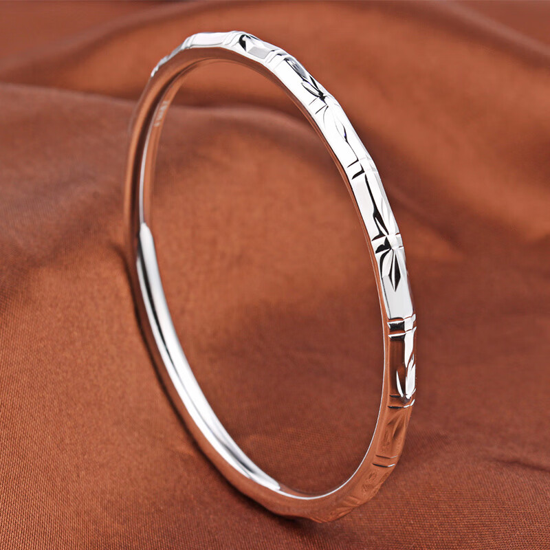 百年凤祥竹节银手镯女9999年轻时尚款实心细圈圆条银镯子送女友礼物