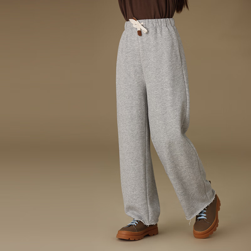 哈齿哈齿童装24秋冬新品儿童百搭直筒裤休闲裤亲子保暖加绒男女童卫裤 灰色 160cm