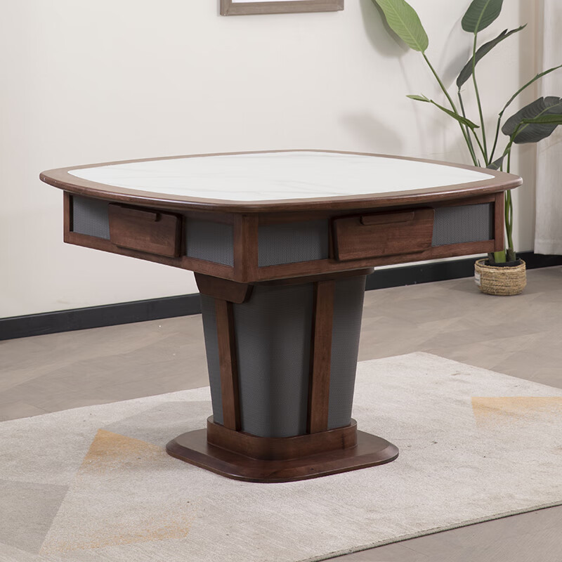 餐桌两用新中式全自动实木麻将机餐桌两用一体休闲 wl36单桌岩板桌面