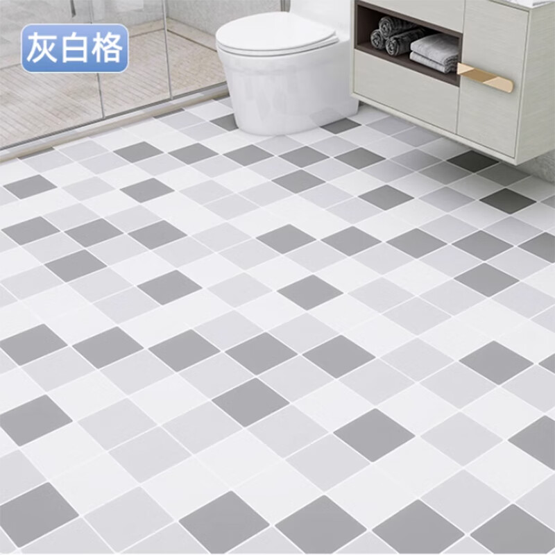 皇昇廚房地面浴室衛(wèi)生間防水地貼廁所地板貼自粘防滑瓷磚翻新地面貼紙 超厚款-灰白格【防水防滑】 60cm(寬)*10米(長)