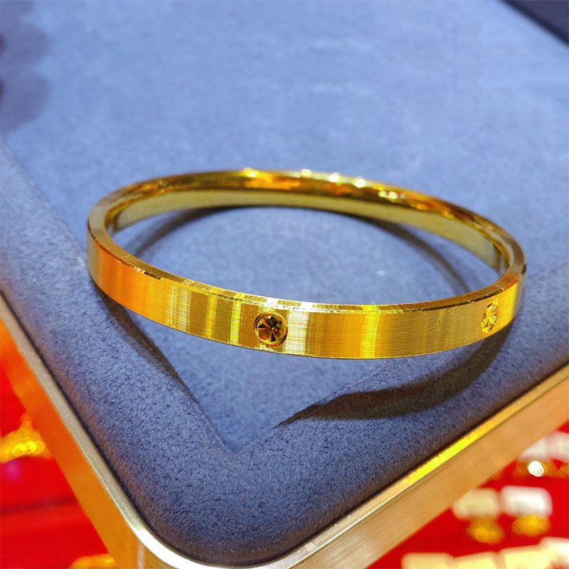 小腰金 2021新款时尚拉丝黄金手镯9999足金镯子女足金实心活口推拉款