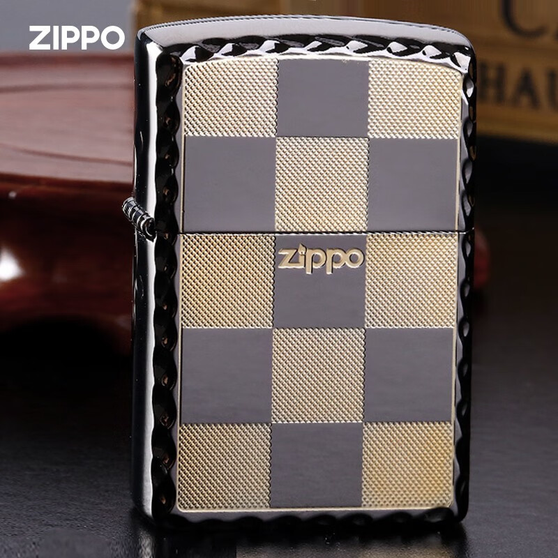 zippo打火机经典黑冰方格煤油防风格子男士刻字芝宝防风 生日礼物