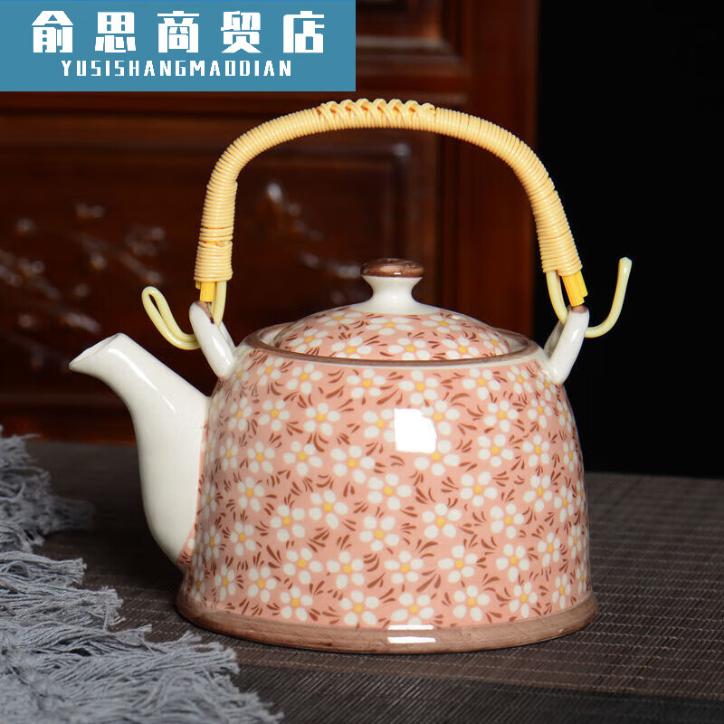 PJ单壶陶瓷大容量茶具泡茶壶带过滤网餐厅水壶家用单壶一个 1000ml蓝碎花提梁壶