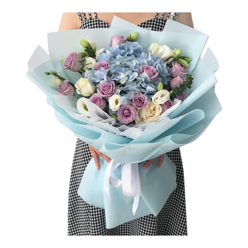 艾斯維娜鮮花速遞玫瑰花韓式混搭花束生日禮物全國同城花店配送 繡球紫玫瑰混搭花束