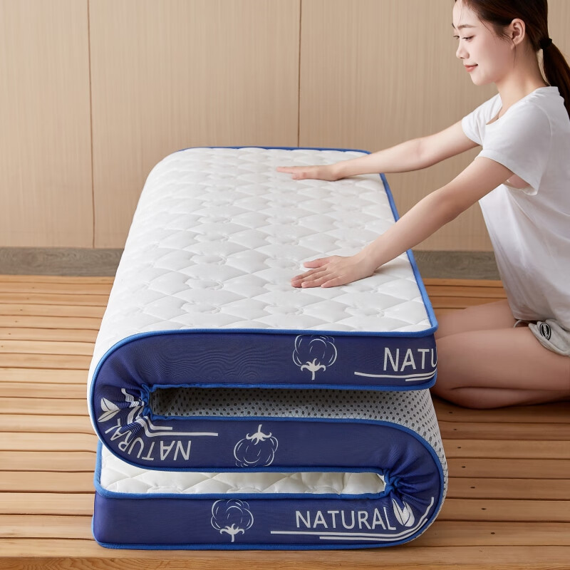 眠度乳膠床墊子1.5x2米加厚海綿床墊1.8x2米學(xué)生宿舍榻榻米軟墊可折疊 云水藍(lán)【厚約9cm】 120x200cm單人【高密度不易塌】