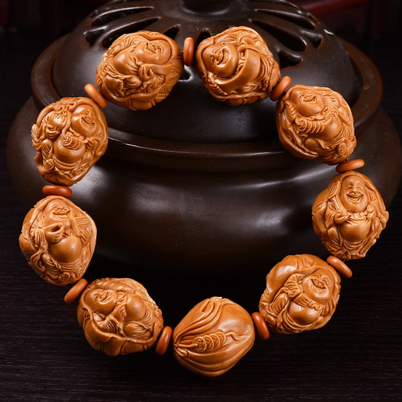 1大籽 橄榄核手串文玩核雕手把件八大弥勒 苏勇 手工雕刻 2.1*2.4cm