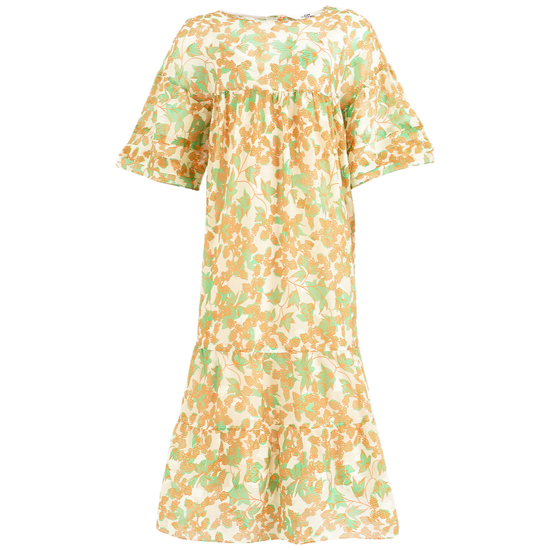 噢姆(AUM)【真絲提花】AUM噢姆春夏新款寬松桑蠶絲中長連衣裙法式娃娃裙 花色 S