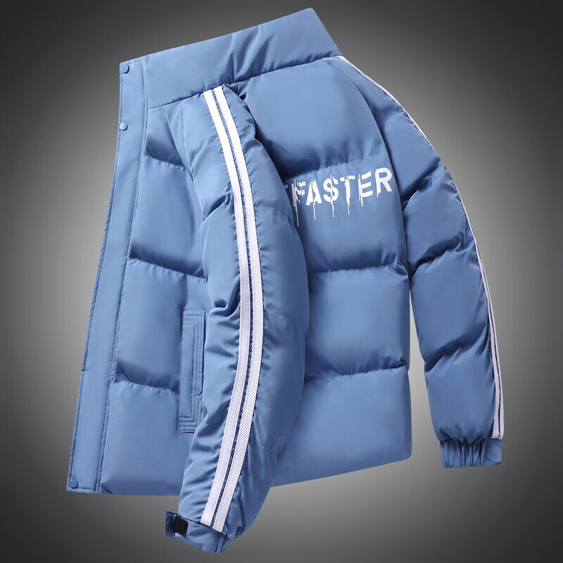 凯逸弗（kainifu）秋冬季男装时尚潮流休闲户外拼接防风保暖百搭立领棉服 蓝色 4XL