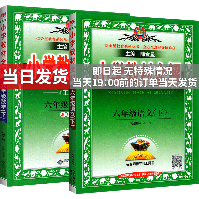 科目可选】薛金星小学教材全解六年级上下册课本全套解读教辅资料书 下册 人教语文+北师数学2本 薛金星课本同步辅导资料书部编版